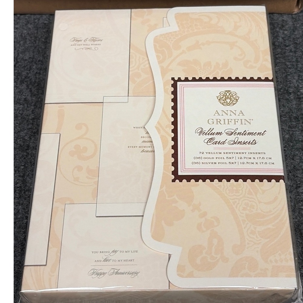 Anna Griffin Vellum Sentiment Card Inserts 72pc Gold Silver Foil 5x7 AG1033H NEW